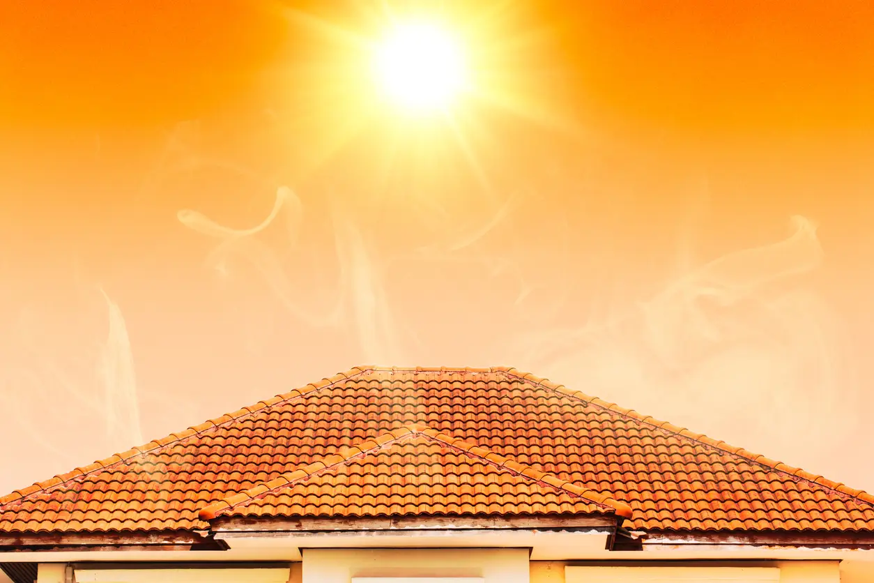 Roof heat damage - A residential roofing exposed to extreme heat from the sun.